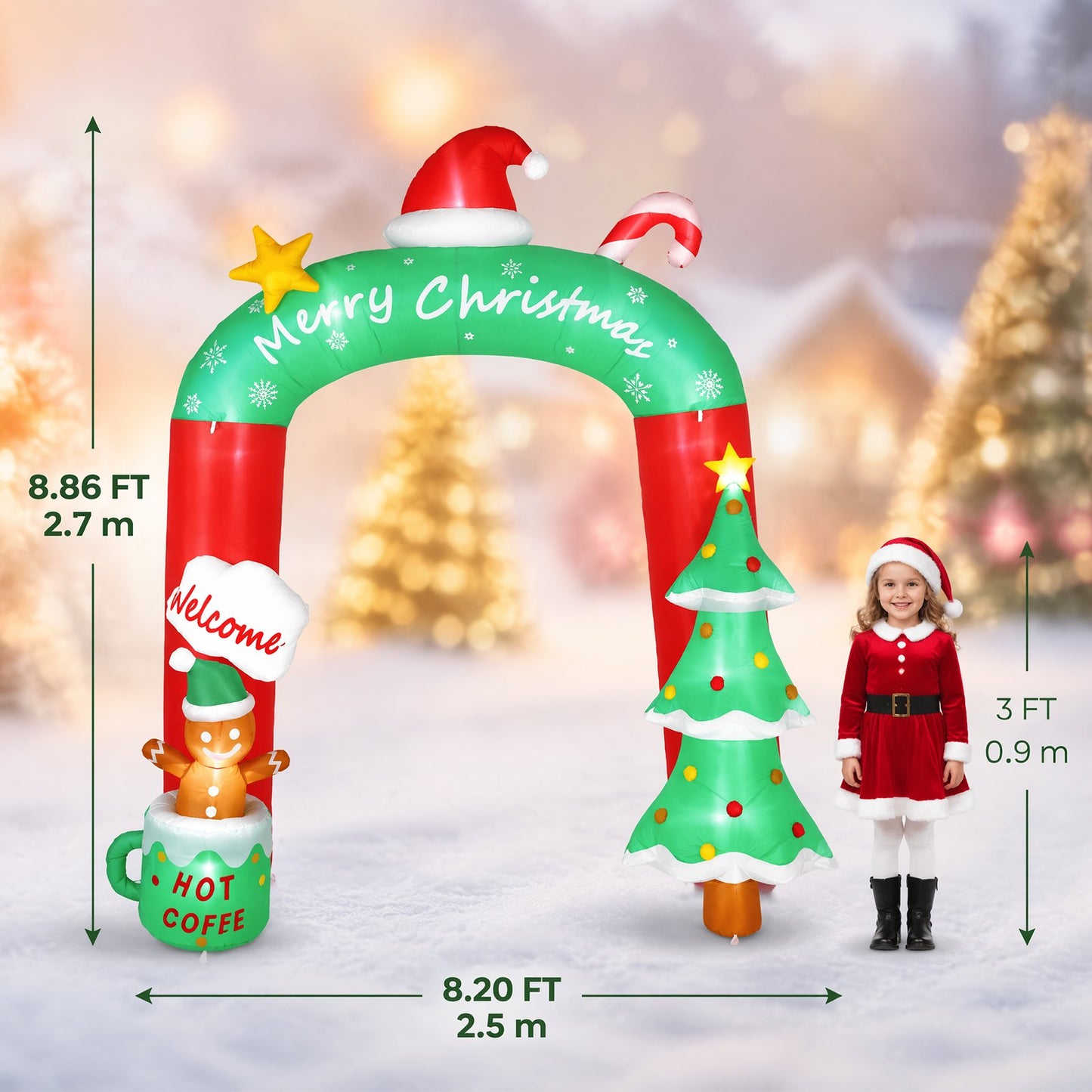 9 FT Christmas Inflatables Archway, Santa Claus & Gingerbread Man Archway for Outdoor, Lawn, Garden, Yard, Party Holiday Decorations