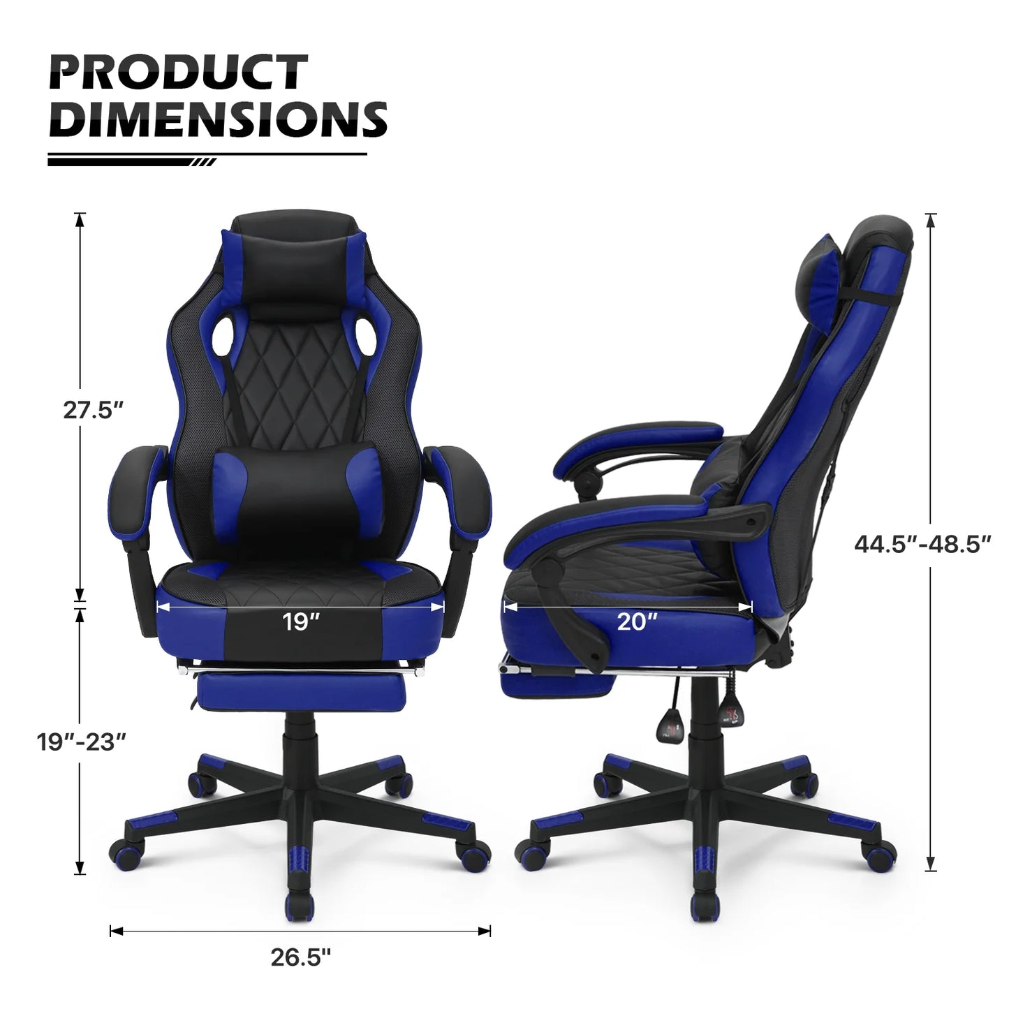 Gaming Chair with Speakers PU Leather Office Chair with Footrest and LED Lights Ergonomic Gamer Chair with Massage Lumbar Support and Headrest Adjustable Swivel for Home Office Black&Blue-8573552800