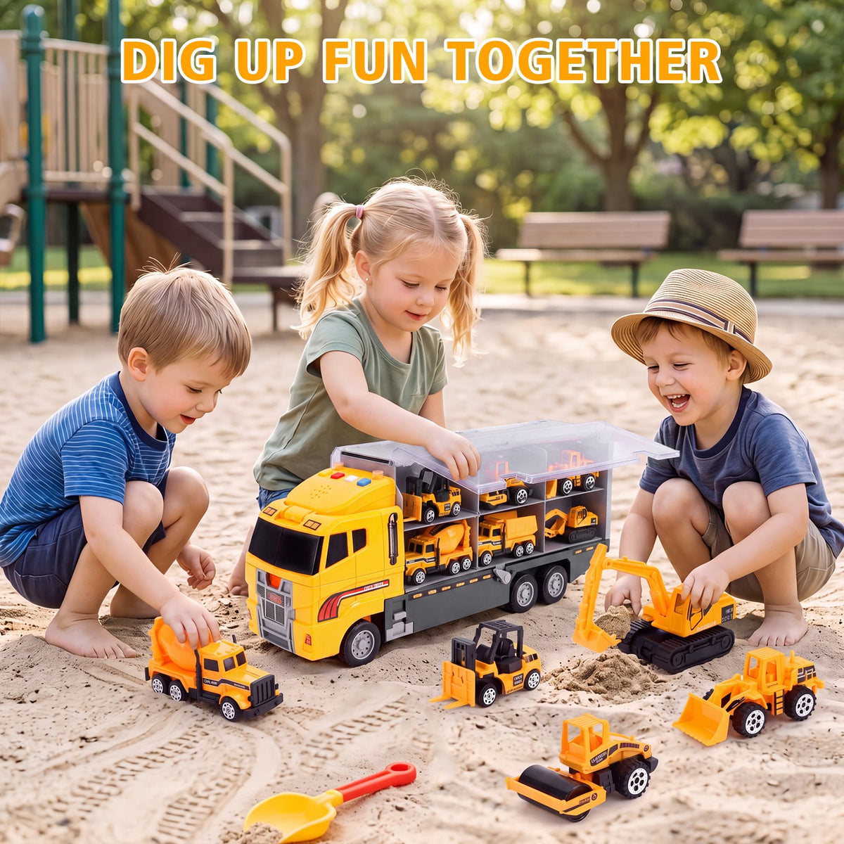 Construction Truck Toys for Toddler Boys Agees 2-8, Boy Construction Toy Truck Set with 6 Metal Construction Cars-Excavator, Road Roller, Dump Truck, Cement Truck, Forklift, Loader,Kids Gifts