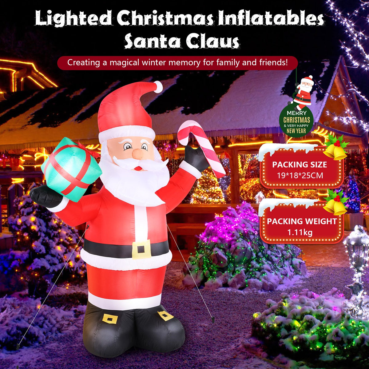 KALNUR 8 FT Christmas Inflatable Santa Claus Outdoor Decorations, Built-in LED Light, Xmas Outside Decor for Yard Garden Lawn