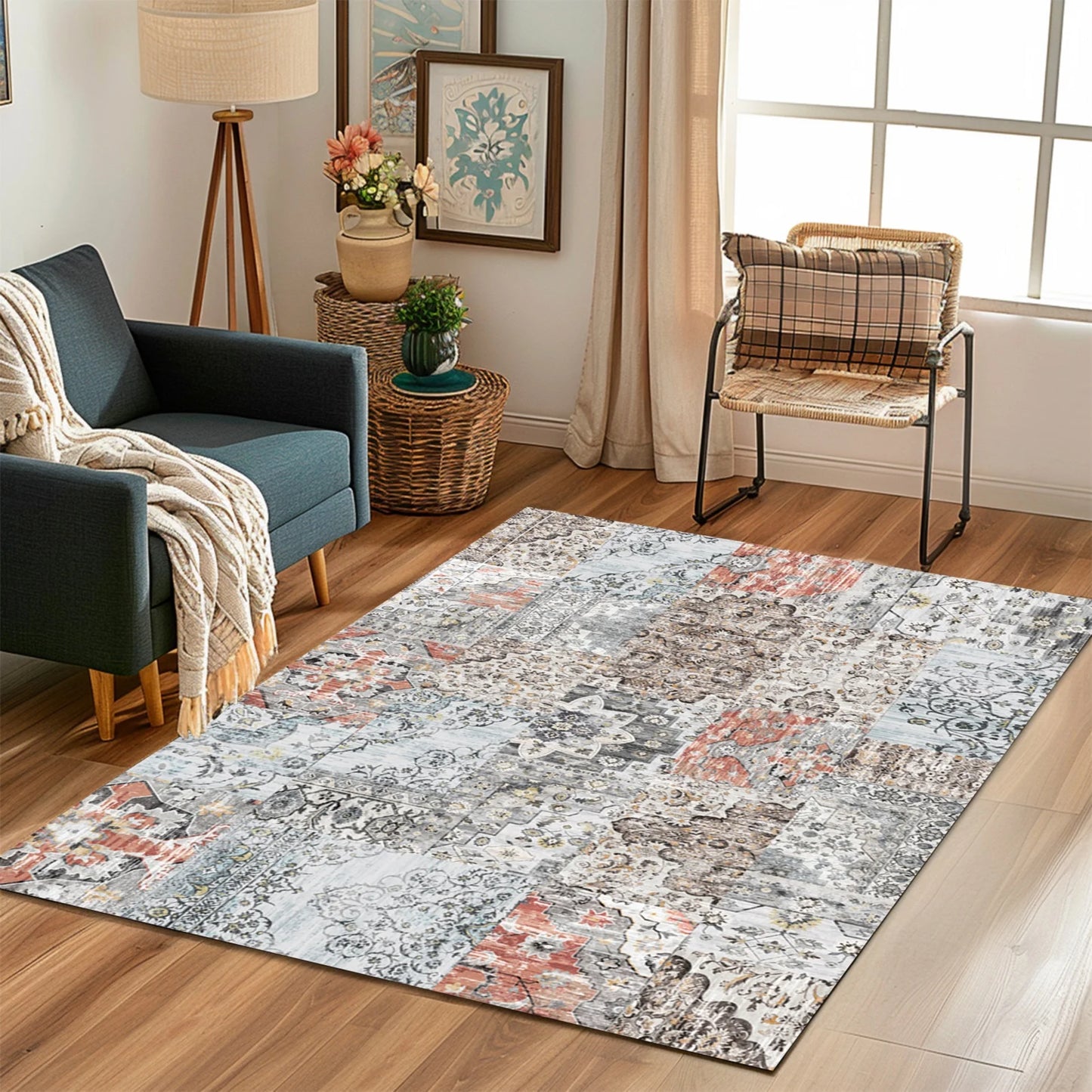 8'x10' Area Rugs for Living Room Modern Abstract Area Rugs Machine Washable Rugs Indoor Distressed Rugs Bedroom Dining Room Kitchen Aesthetic Home Decor Soft Non Slip Carpet (Motley)