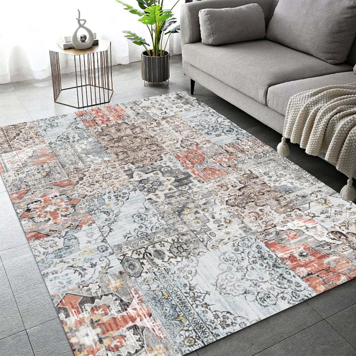 8'x10' Area Rugs for Living Room Modern Abstract Area Rugs Machine Washable Rugs Indoor Distressed Rugs Bedroom Dining Room Kitchen Aesthetic Home Decor Soft Non Slip Carpet (Motley)