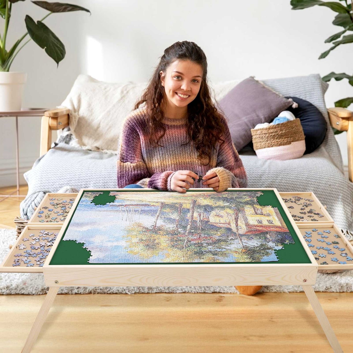 1500 Piece Puzzle Board, 34x26 Inch Wooden Puzzle Table,Portable Puzzle Tables for Adults and Kids
