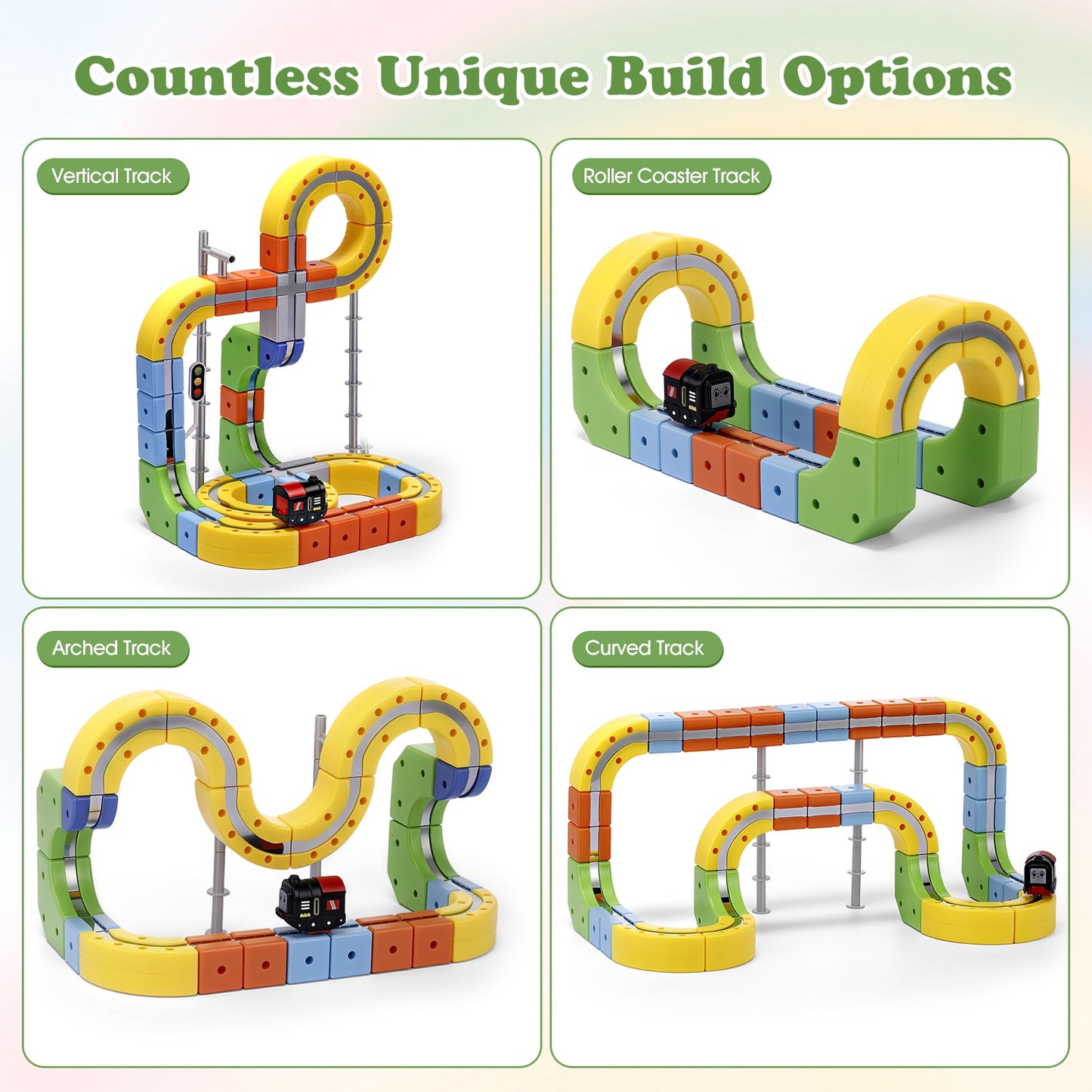 Magnetic Electric Train Set for Kids, 100Pcs Build 3D DIY Track Building Kits with Train and Traffic Signs, STEM Car Educational Toy Set for Kids, 3+ Years Old Boys & Girls Birthday
