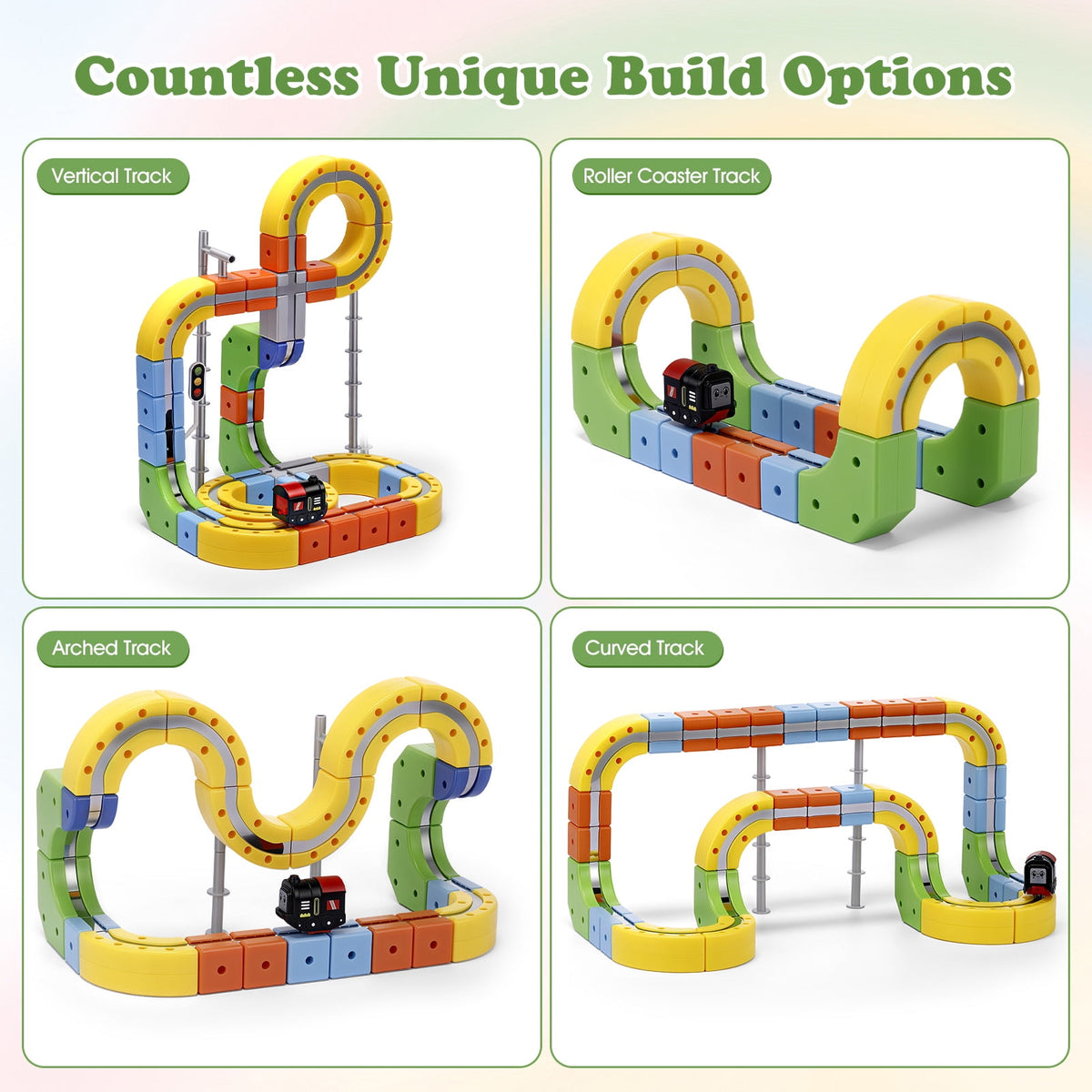 Magnetic Electric Train Set for Kids, 100Pcs Build 3D DIY Track Building Kits with Train and Traffic Signs, STEM Car Educational Toy Set for Kids, 3+ Years Old Boys & Girls Birthday
