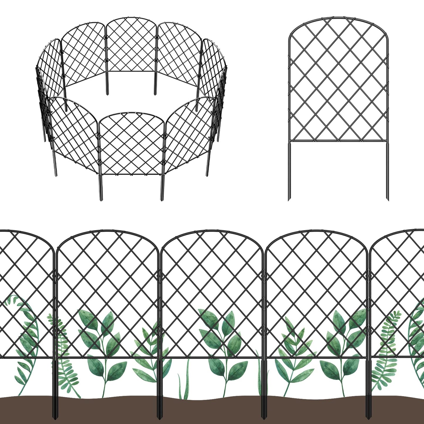 DOMQGA Garden Fence 10Pack,35.8in(H) x 21.8ft(L) Decorative Garden Fence Metal,Animal Barrier for Outdoor, Yard (9 Panels+1 Gate)