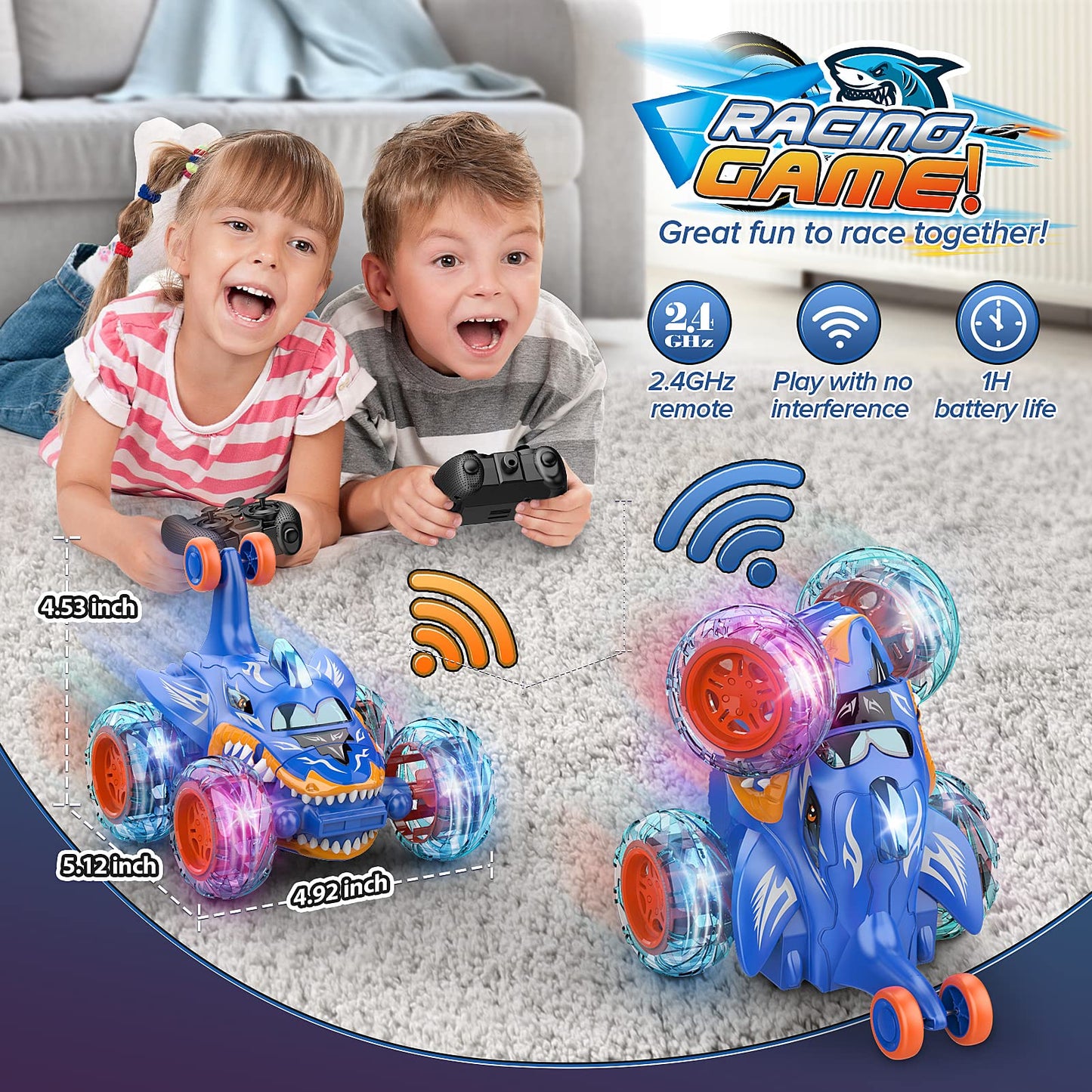 DOMQGA Stunt Rc Car,2.4GHz Remote Control Car for Kids Wheels Lights & 360° Flips,for Boys Girls Birthday Chritmas Gift